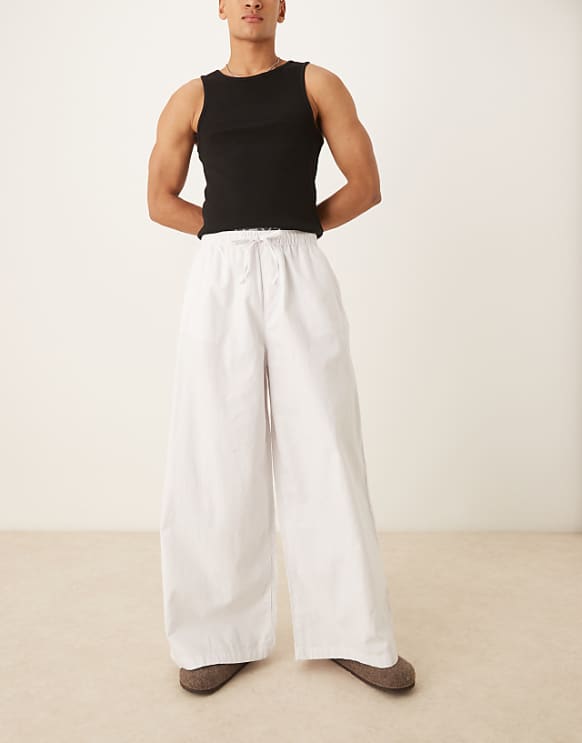 ASOS DESIGN super baggy linen blend trousers in white