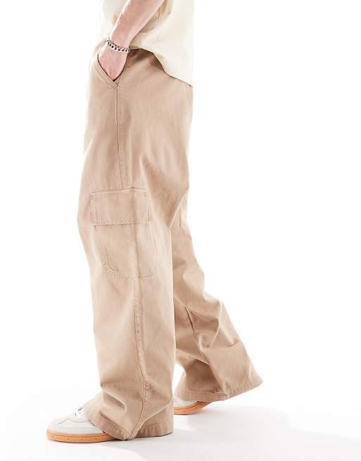 ASOS DESIGN super baggy pull on cargo in beige