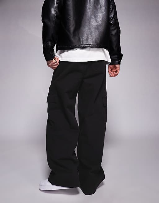 ASOS DESIGN Super Baggy Pull On Cargo Trouser In Black