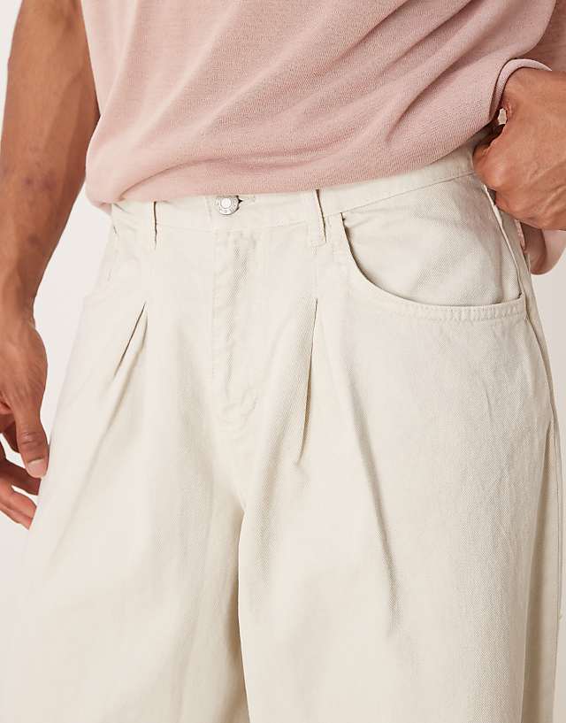 ASOS DESIGN Super Baggy Trouser With Pleat Detail In Ecru