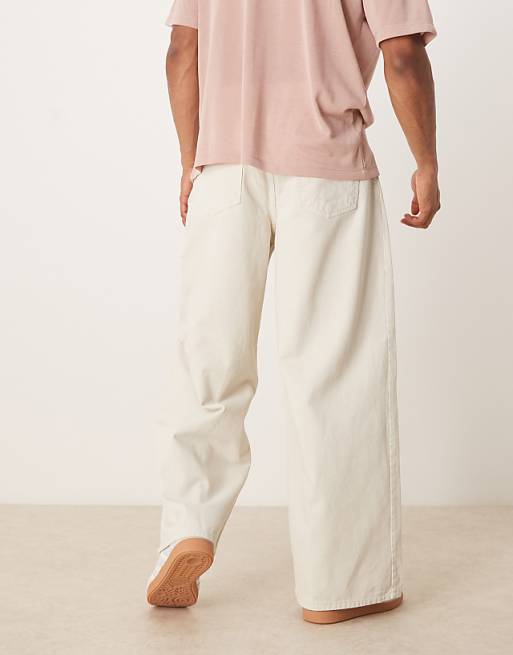 ASOS DESIGN Super Baggy Trouser With Pleat Detail In Ecru
