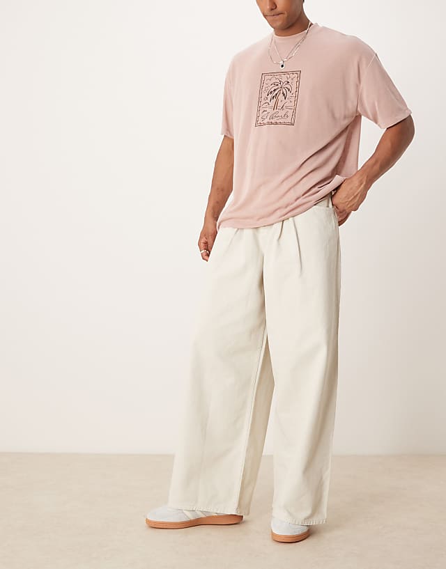 ASOS DESIGN super baggy trouser with pleat detail in ecru