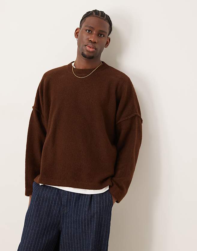 ASOS DESIGN super oversized boxy knitted jumper in brown