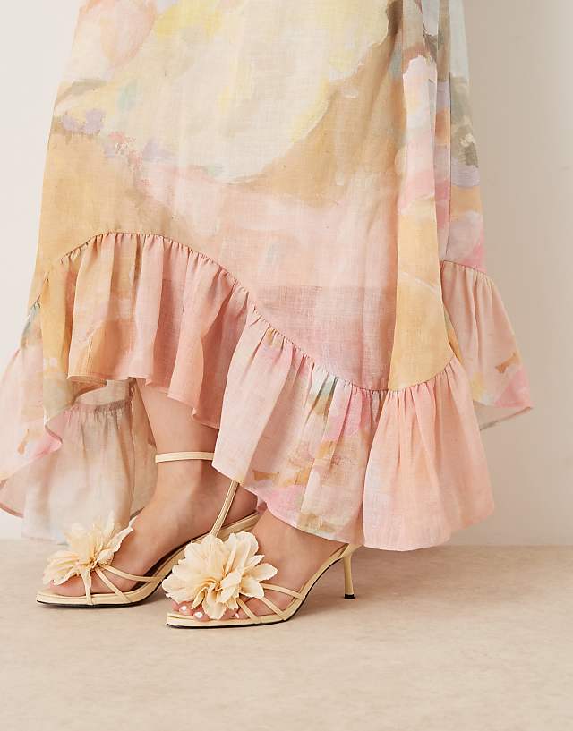 ASOS DESIGN Sweetheart Double Layer Volume Maxi Dress With Pephem In Landscape Floral Print