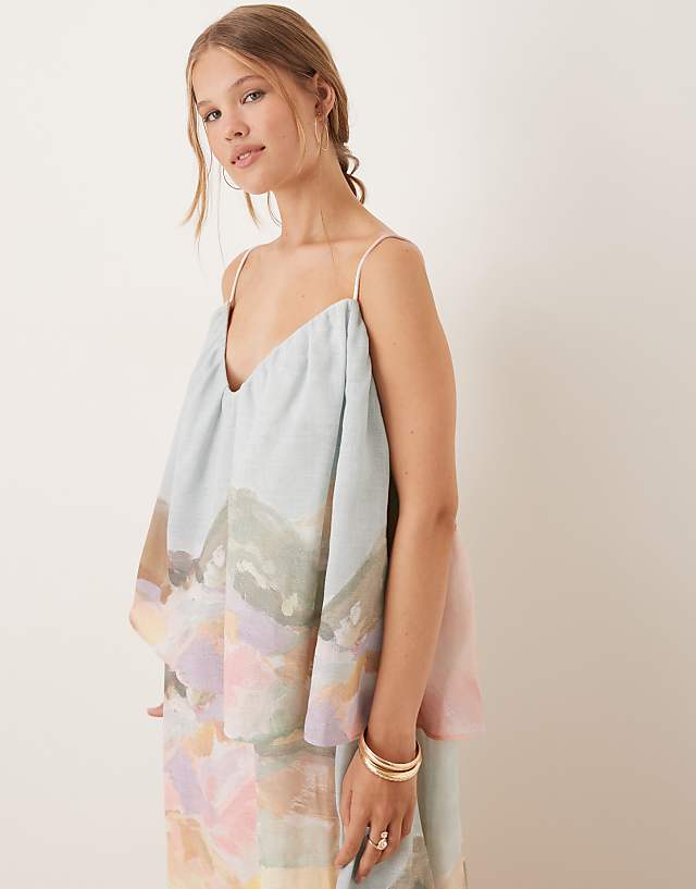 ASOS DESIGN Sweetheart Double Layer Volume Maxi Dress With Pephem In Landscape Floral Print