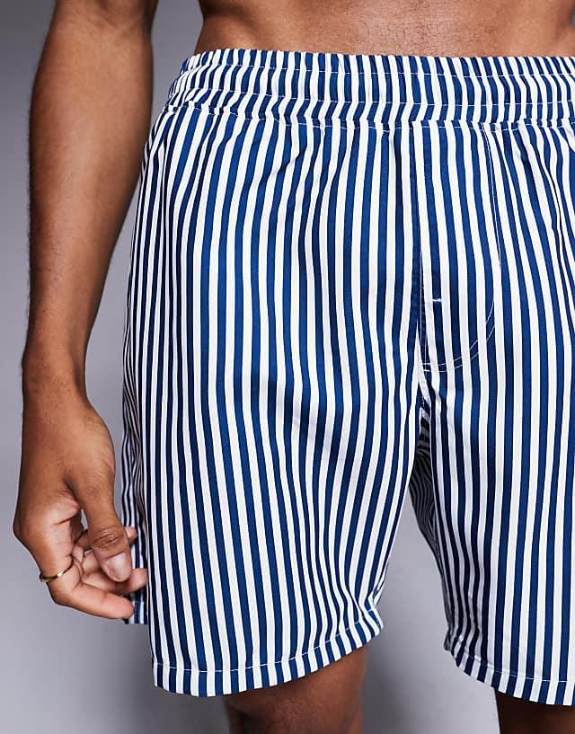 ASOS DESIGN Swim Shorts In Mid Length In Navy Stripe