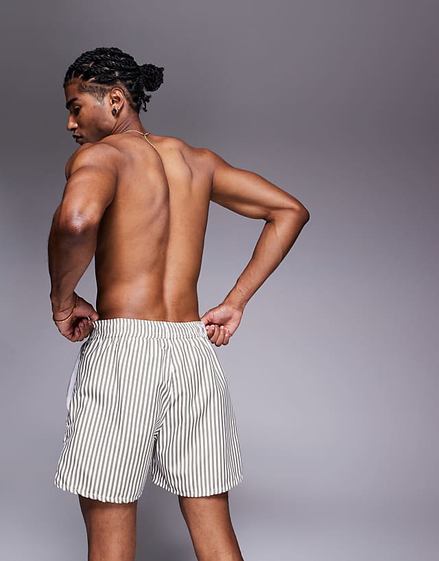 ASOS DESIGN Swim Shorts In Short Length In Beige Stripe