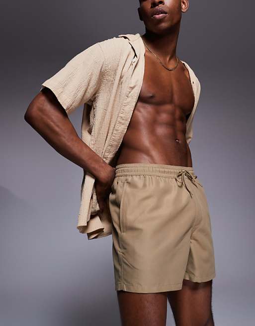 ASOS DESIGN Swim Shorts In Short Length In Dark Stone