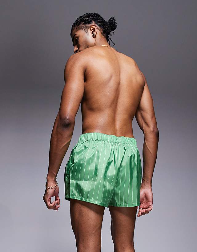 ASOS DESIGN Swim Shorts In Short Length In Green Stripe