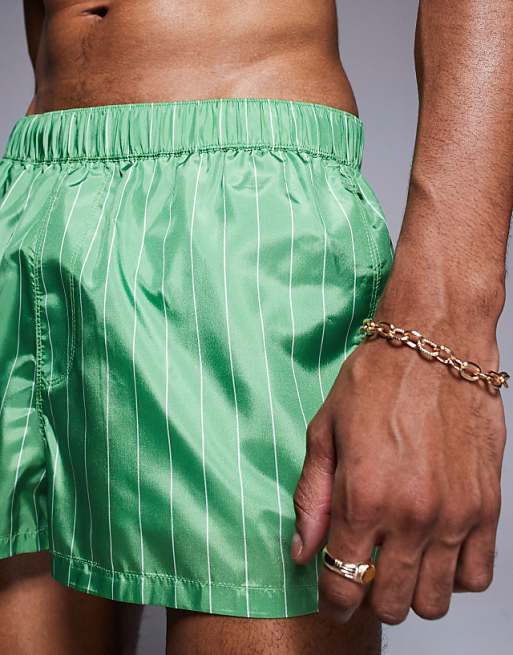 ASOS DESIGN Swim Shorts In Short Length In Green Stripe