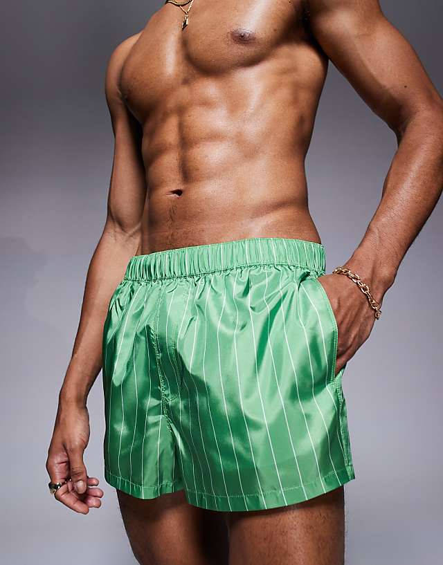 ASOS DESIGN Swim Shorts In Short Length In Green Stripe