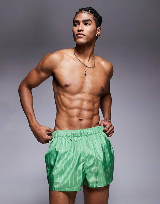 ASOS DESIGN swim shorts in short length in green stripe