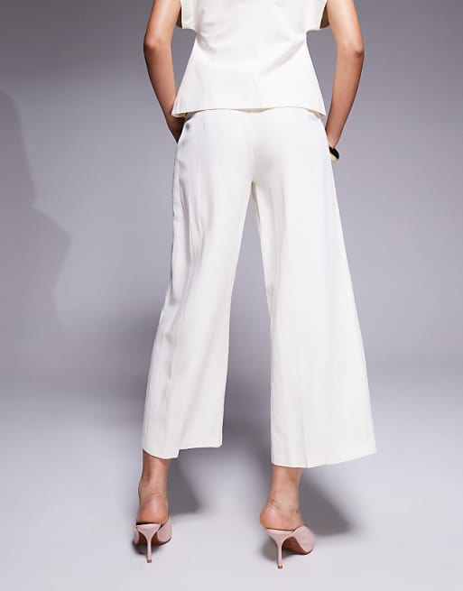 ASOS DESIGN Tailored Linen Culotte Trousers Co-ord In Ivory