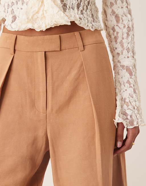 ASOS DESIGN Tailored Linen Look Longline City Shorts In Mocha