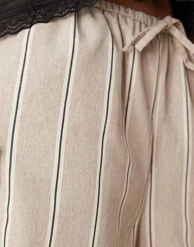 ASOS DESIGN Tailored Linen Look Wide Leg Pull On Trousers In Taupe Stripe