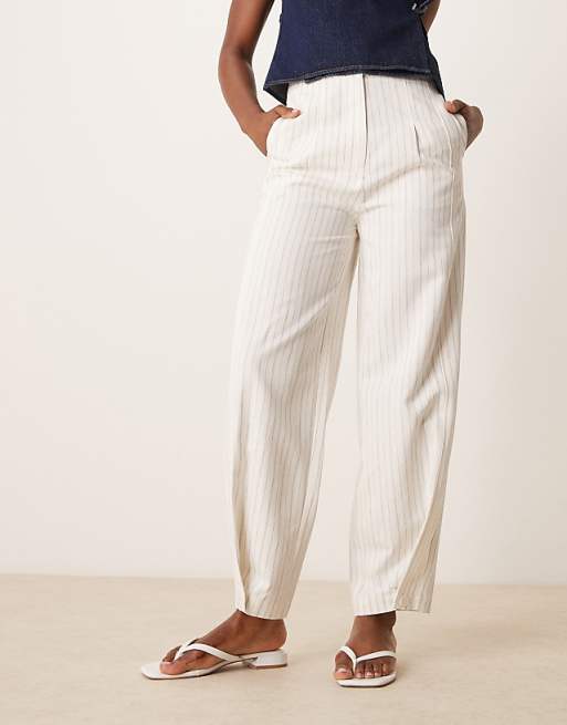 ASOS DESIGN Tailored Linen Trousers With Multi Way Tab Hem In Ecru Stripe