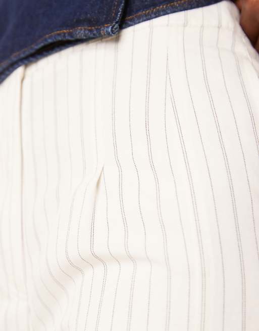 ASOS DESIGN Tailored Linen Trousers With Multi Way Tab Hem In Ecru Stripe