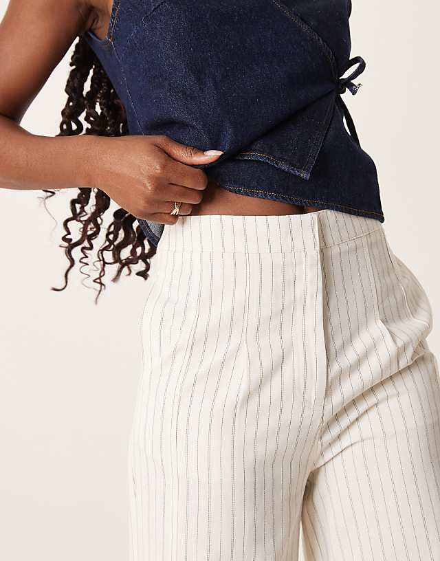 ASOS DESIGN Tailored Linen Trousers With Multi Way Tab Hem In Ecru Stripe