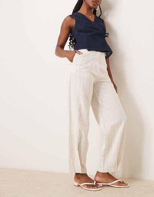 ASOS DESIGN tailored linen trousers with multi way tab hem in ecru stripe