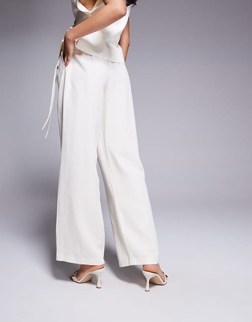 ASOS DESIGN Tailored Linen Wrap Tie Trousers Co-ord In Ivory