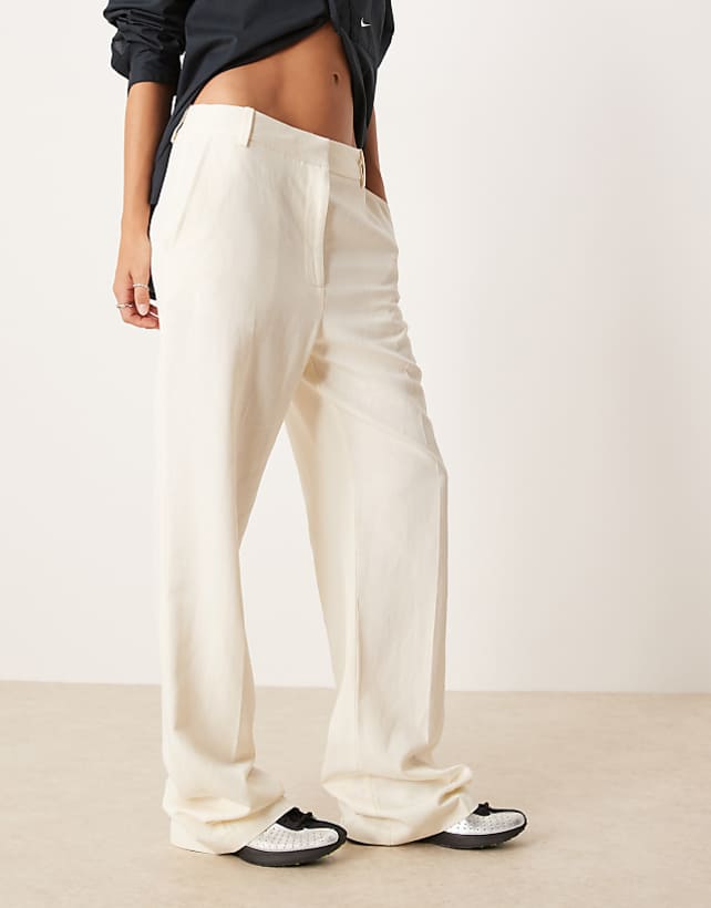 ASOS DESIGN Tailored Slim Straight Linen Trousers In Cream