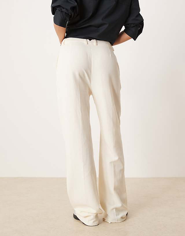 ASOS DESIGN Tailored Slim Straight Linen Trousers In Cream