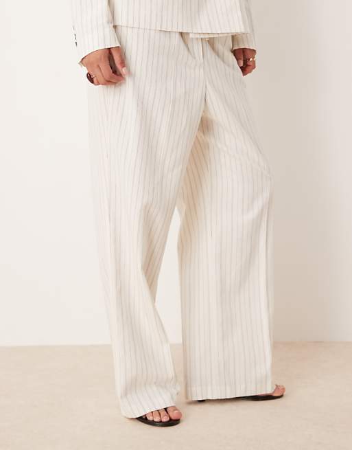 ASOS DESIGN Tailored Tapered Pull On Trousers In Linen Stripe