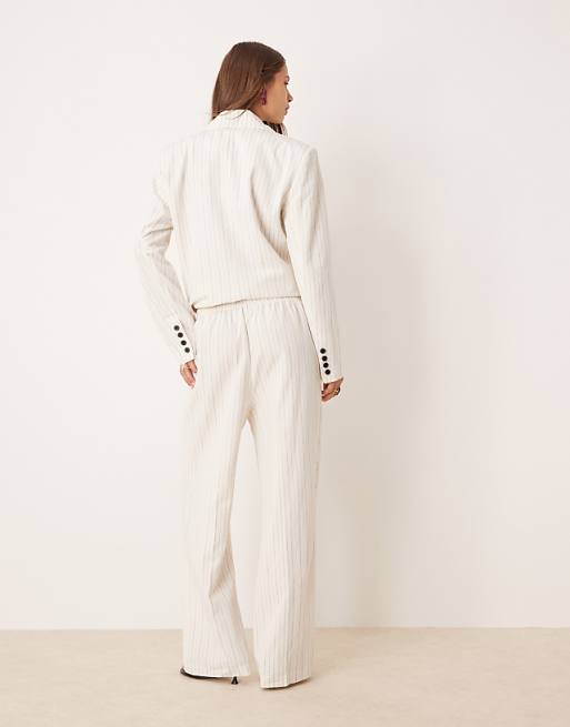 ASOS DESIGN Tailored Tapered Pull On Trousers In Linen Stripe