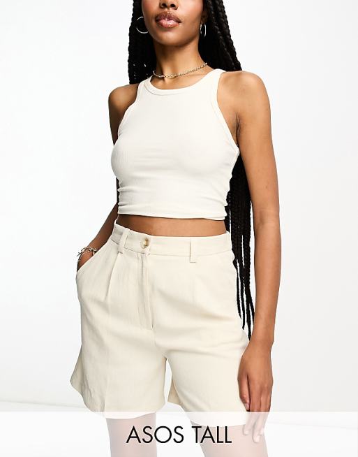 ASOS DESIGN Tall Dad Short With Linen In Stone