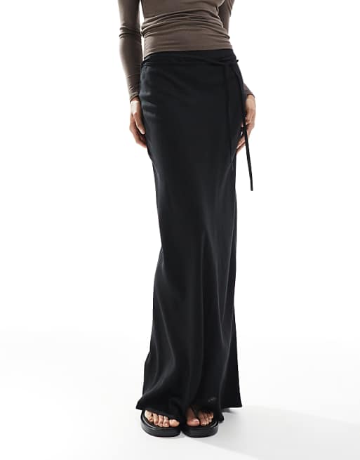 ASOS DESIGN Tall Linen Blend Bias Maxi Skirt In Black