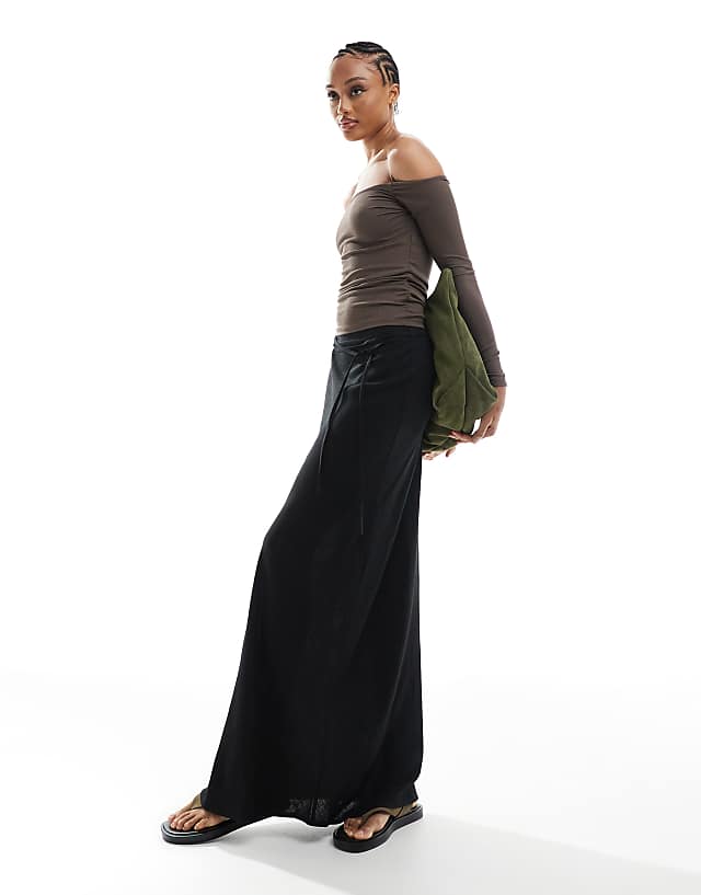 ASOS DESIGN Tall linen blend bias maxi skirt in black