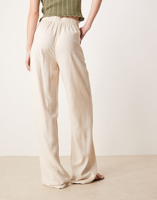 ASOS DESIGN Tall Linen Look Pull On Trousers In Stone