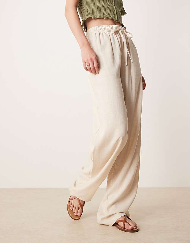 ASOS DESIGN Tall Linen Look Pull On Trousers In Stone