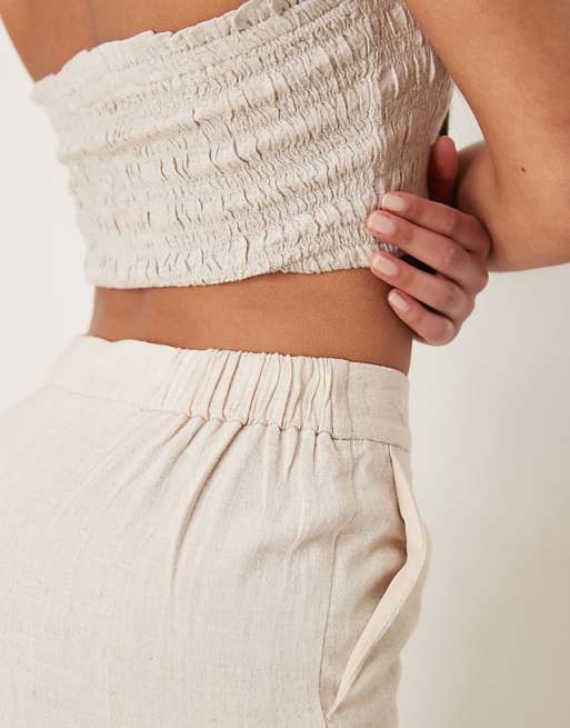 ASOS DESIGN Tall Relaxed Straight Leg Trousers With Linen In Stone