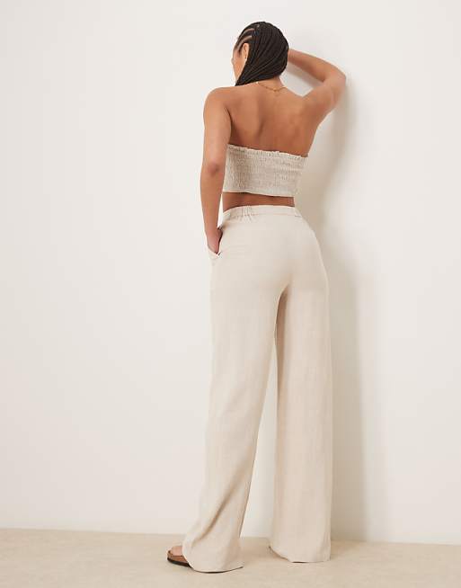 ASOS DESIGN Tall Relaxed Straight Leg Trousers With Linen In Stone