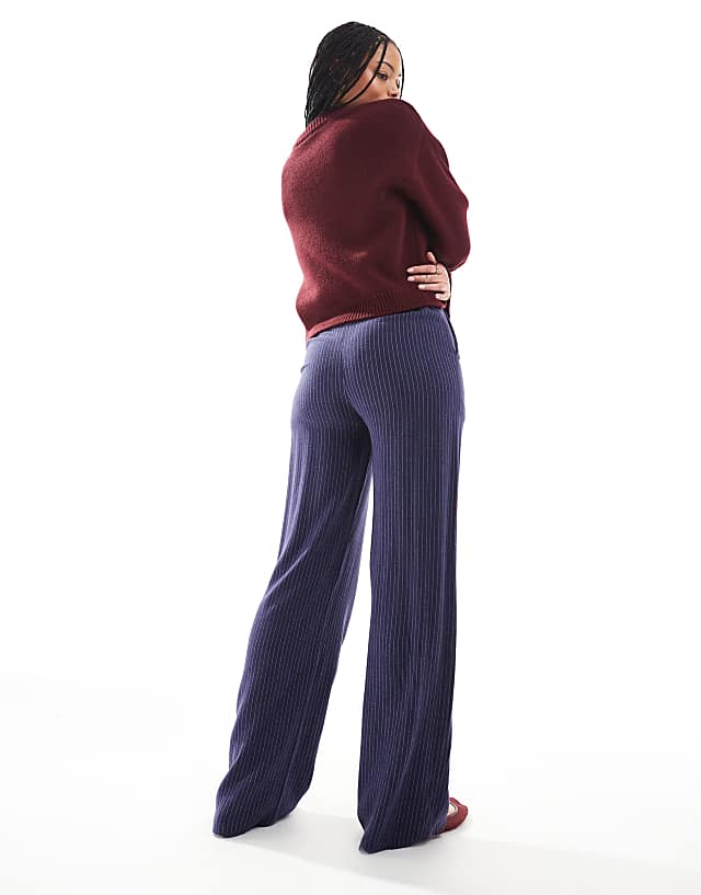 ASOS DESIGN Tall Relaxed Straight Leg Trousers With Linen In Navy Stripe