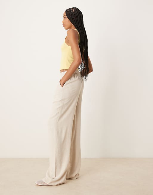 ASOS DESIGN Tall Relaxed Straight Leg Trousers With Linen In Stone