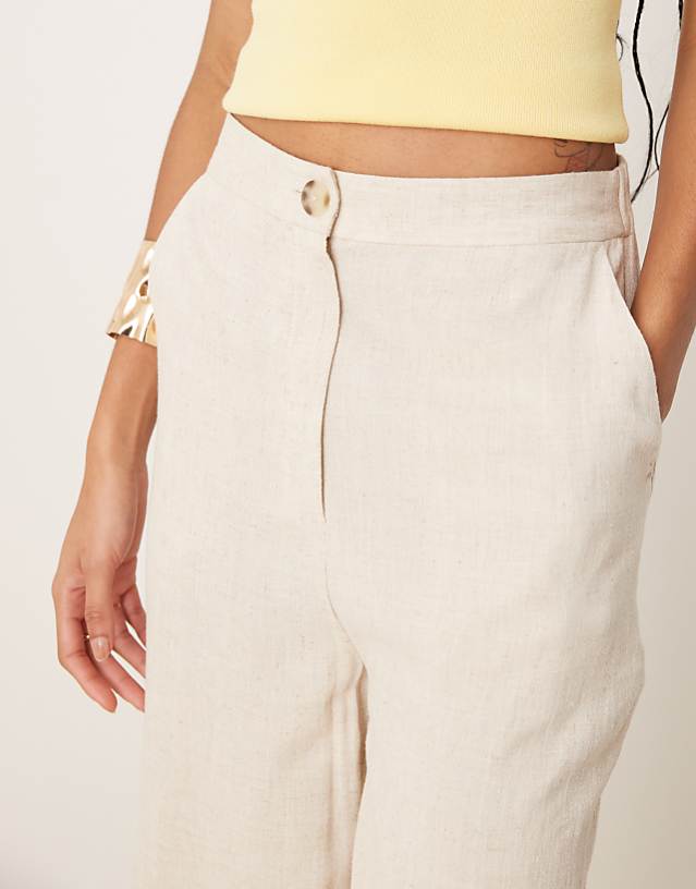 ASOS DESIGN Tall Relaxed Straight Leg Trousers With Linen In Stone