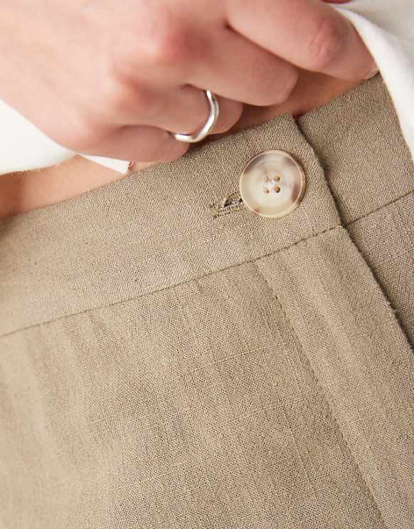 ASOS DESIGN Tall Relaxed Straight Leg Trousers With Linen In Khaki