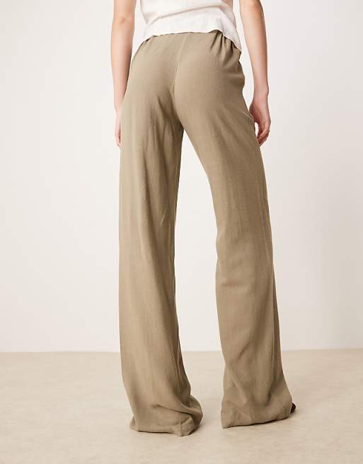 ASOS DESIGN Tall Relaxed Straight Leg Trousers With Linen In Khaki