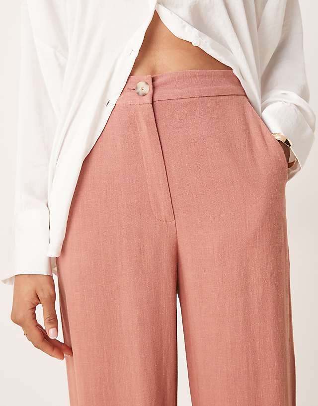 ASOS DESIGN Tall Relaxed Straight Leg Trousers With Linen In Apricot