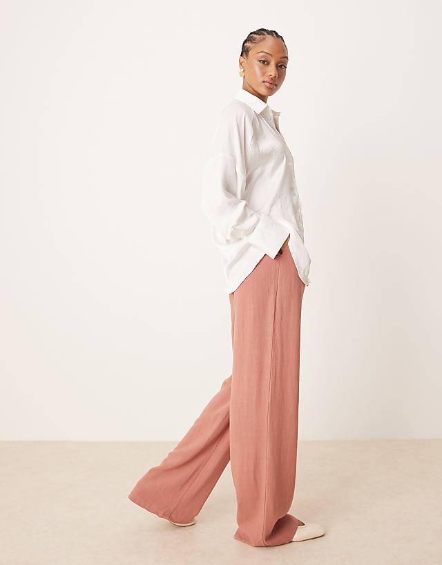 ASOS DESIGN Tall Relaxed Straight Leg Trousers With Linen In Apricot