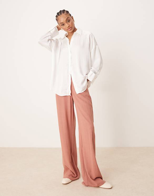 ASOS DESIGN Tall relaxed straight leg trousers with linen in Apricot