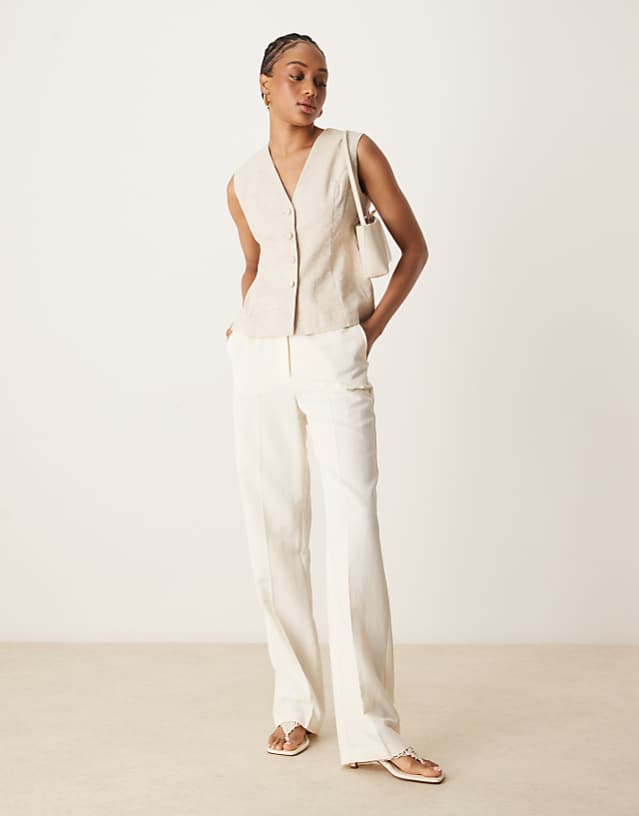 ASOS DESIGN Tall Tailored Slim Straight Linen Trousers In Cream