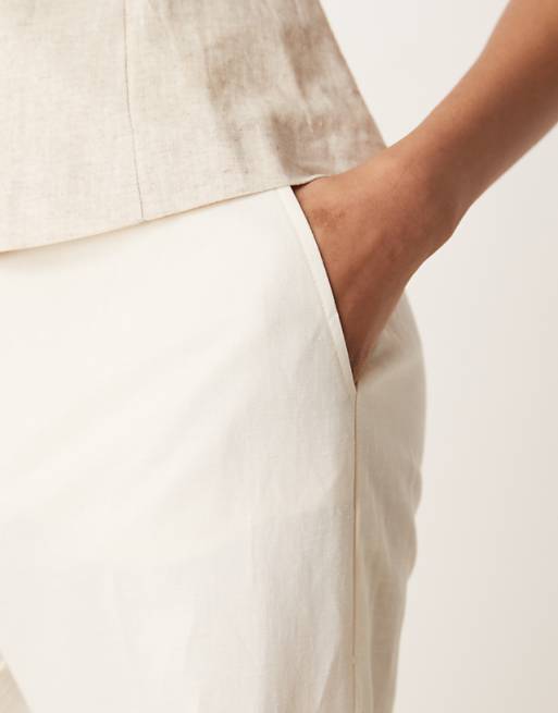 ASOS DESIGN Tall Tailored Slim Straight Linen Trousers In Cream