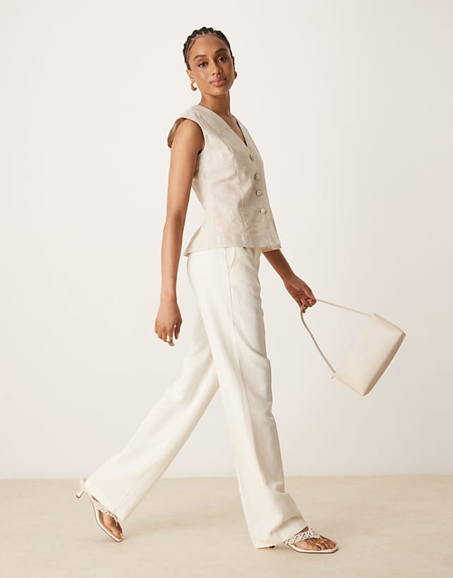 ASOS DESIGN Tall tailored slim straight linen trousers in cream