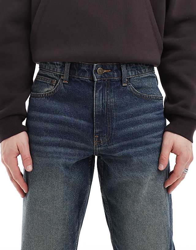 ASOS DESIGN Tapered Jeans With Vintage Tint In Dark Wash Blue