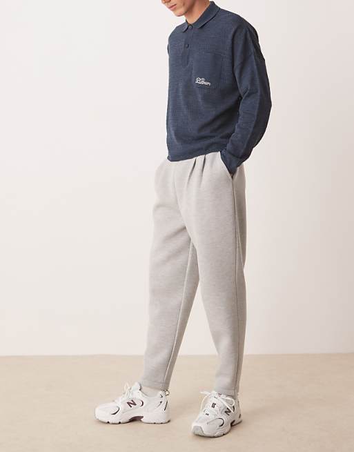 ASOS DESIGN Tapered Scuba Jogger With Pleat Detail In Grey Marl