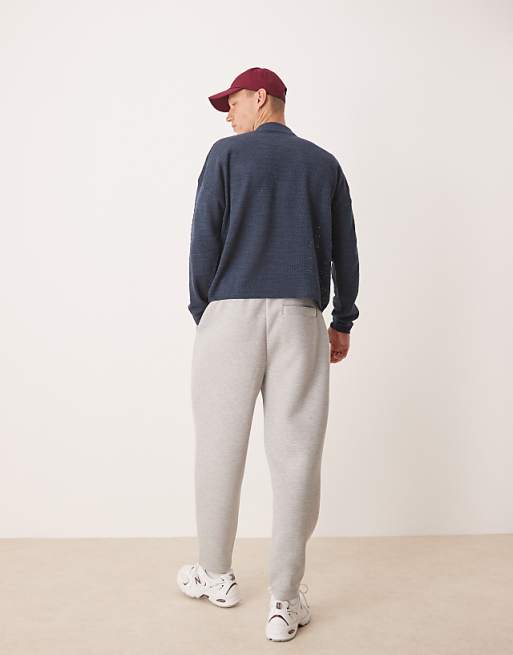 ASOS DESIGN Tapered Scuba Jogger With Pleat Detail In Grey Marl
