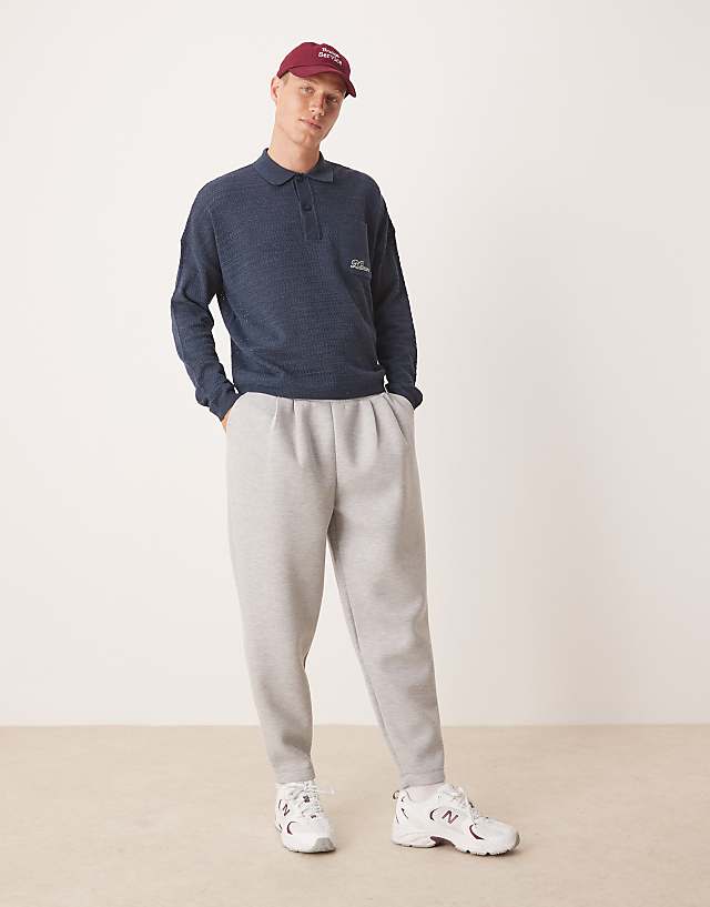 ASOS DESIGN tapered scuba jogger with pleat detail in grey marl